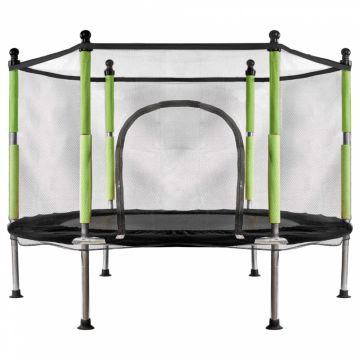 Trambulina de gradina pentru copii, compacta 110 cm, cadru metalic solid, cu plasa, intrare cu fermoar si 10 bile multicolore incluse Trambulina de gradina pentru copii, compacta 110 cm, cadru metalic solid, cu plasa, intrare cu fermoar si 10 bile multicolore incluse