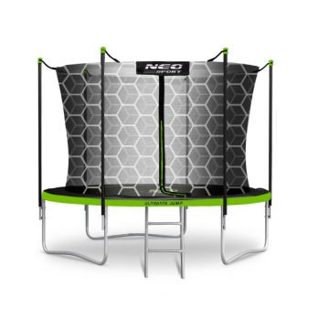 Trambulina de gradina pentru copii Neo-Sport, 252 cm 8ft, cu scara si plasa interioara, stalpi metalici cu protectie din burete, intrare cu fermoar si catarama, covoras impermeabil flexibil Trambulina de gradina pentru copii Neo-Sport, 252 cm 8ft, cu scara si plasa interioara, stalpi metalici cu protectie din burete, intrare cu fermoar si catarama, covoras impermeabil flexibil